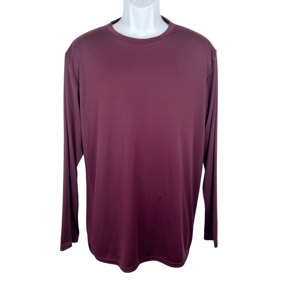 BAW Athletic Wear Shirt Men Large Burgundy Stretch Long Sleeve Soft-Tek Active